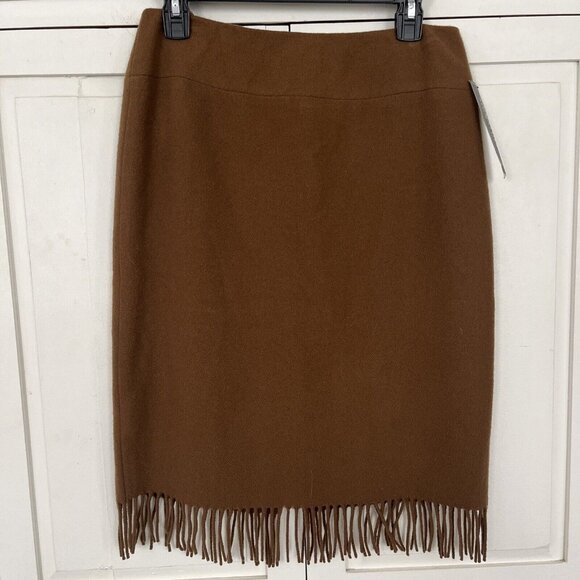 100% Wool Fringe Skirt Jones New York Brown Size 6 New - Picture 1 of 7
